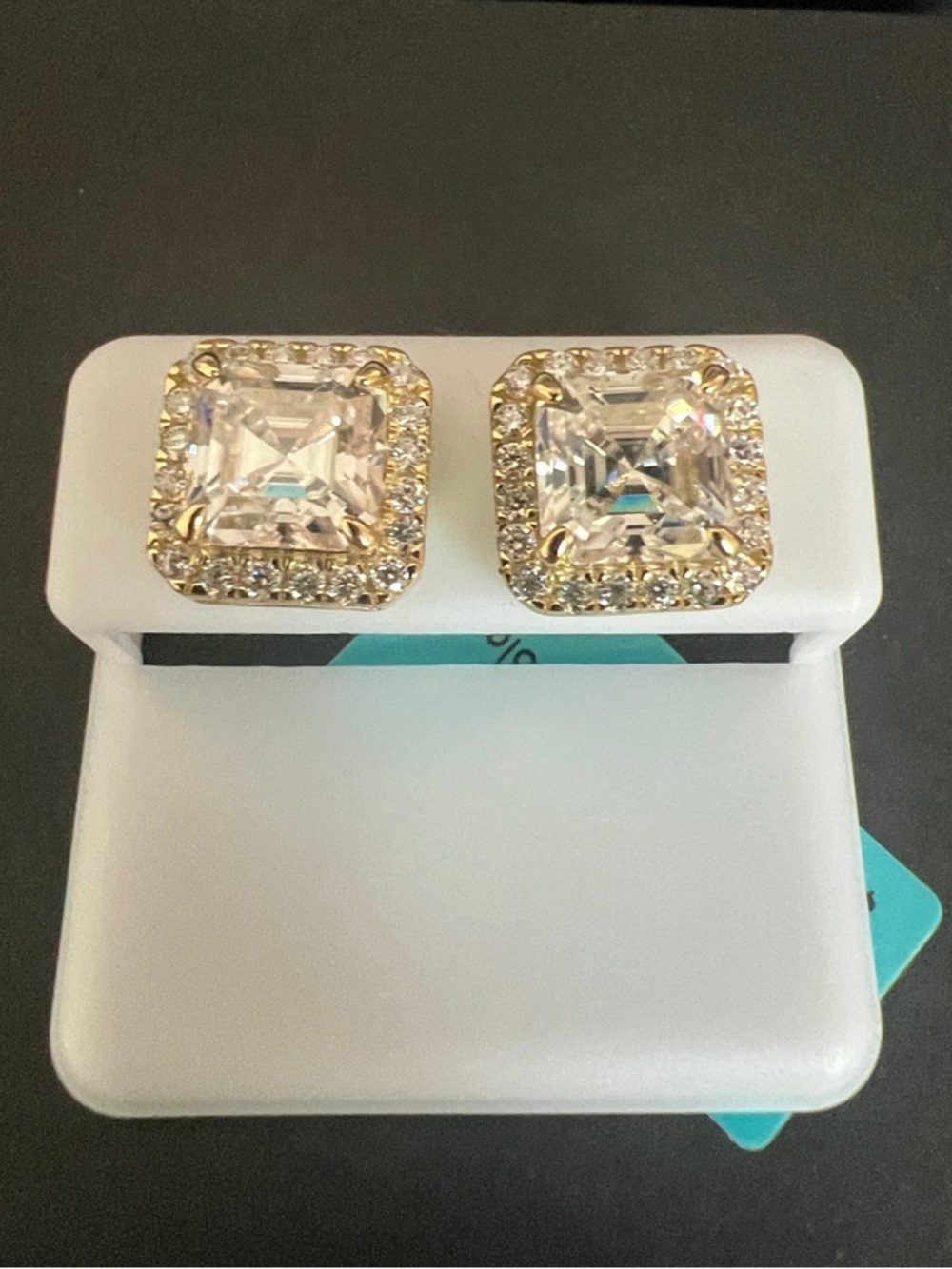 Sterling Silver Gold Plated Moissanite Halo Stud Earrings - Clear/Gold 6.67 CTW